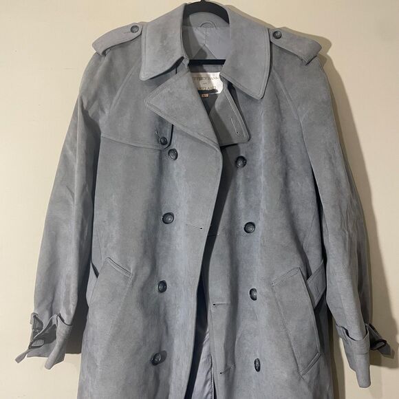 Jeffrey Banks For Lakeland Mens Coat 42L Gray Ultra Suede Double Breasted Trench - Picture 2 of 16